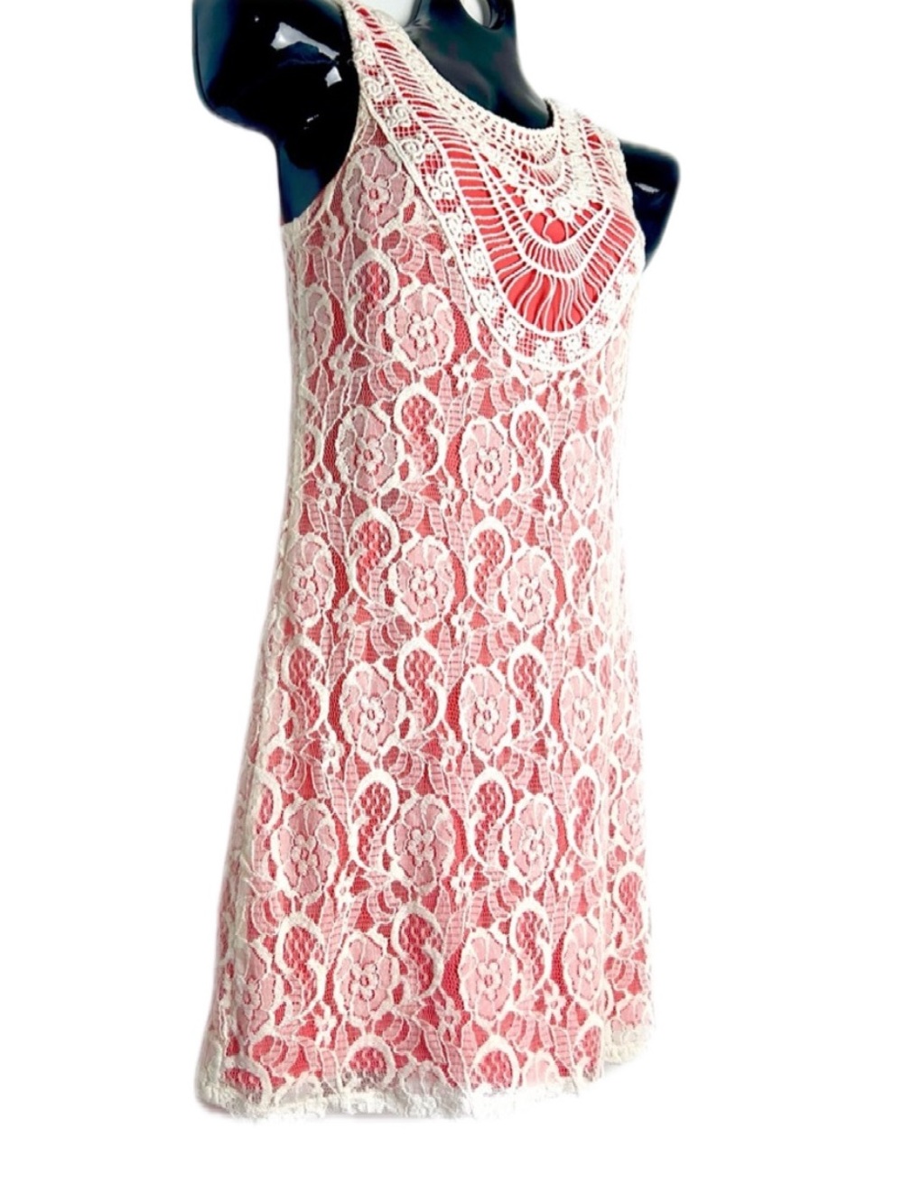 Xhilaration Pink and White Lace Mini Dress
